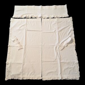 VTG 90s Country Curtains Off White Valance-Cafe Half Tiered Curtains W Tiebacks